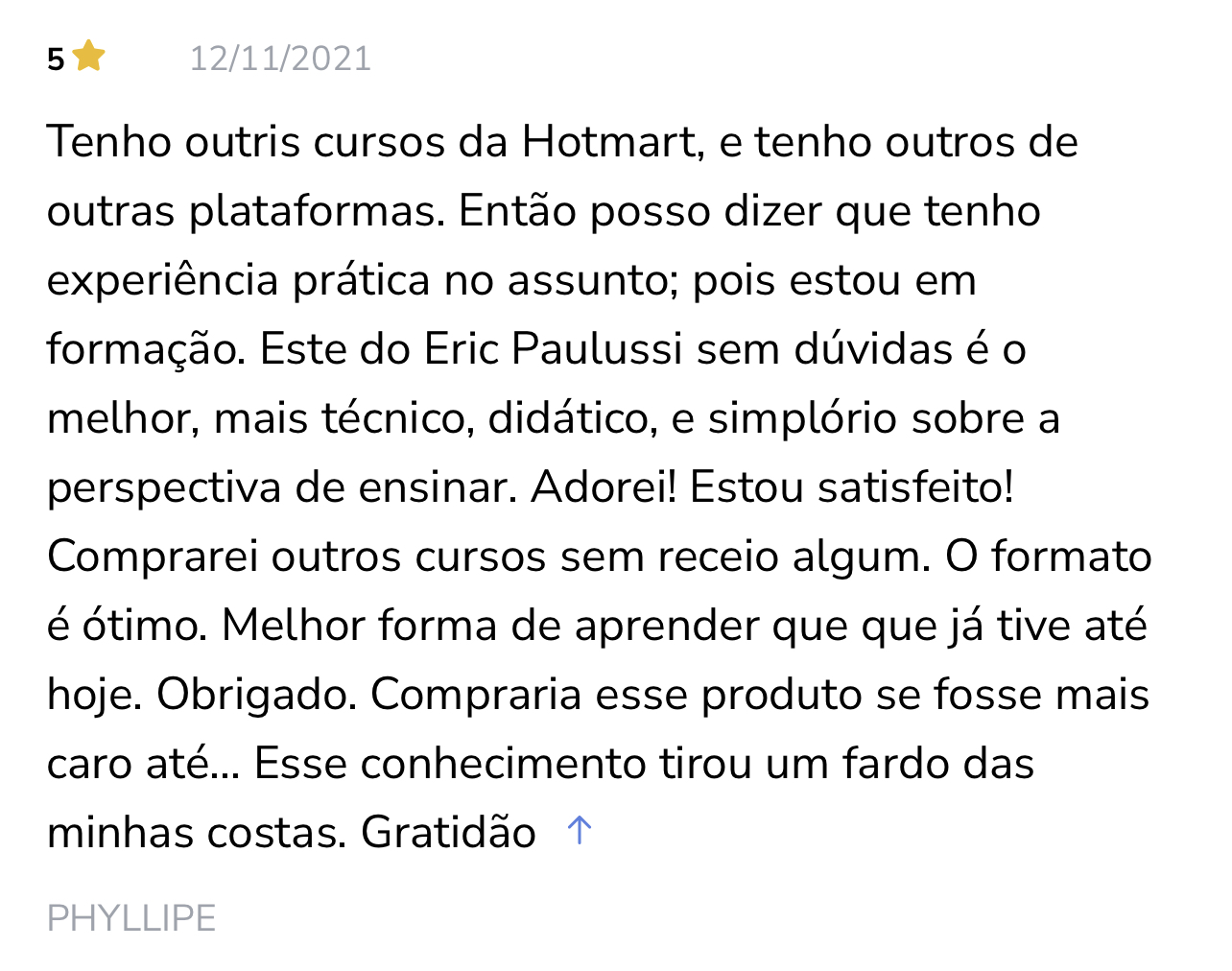 Print real de depoimento de aluno 14